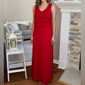 Nanette Keller NWT VTG red stretch sleeveless fringe cotton maxi dress, sz M